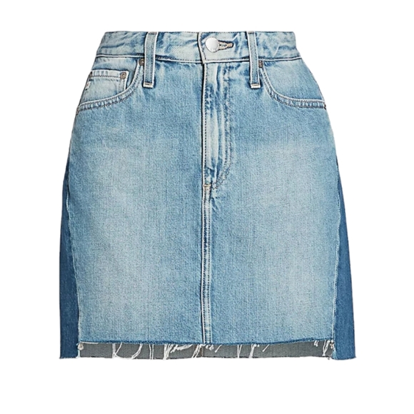 AG Adriano Goldschmied The Vera Mini Skirt Two-tone Denim Skirt With Frayed Hem - Picture 2 of 5